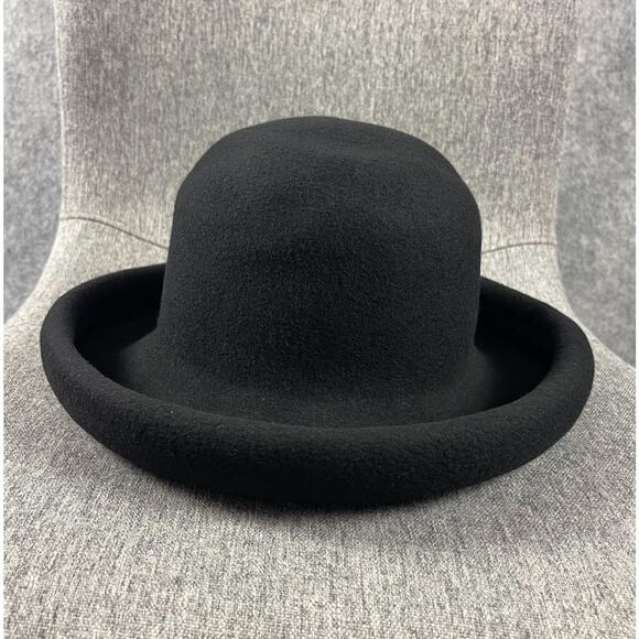VTG Laura Ashley 100% Wool Hat Womens Black Derby Bowler Made In Great Britain - Picture 1 of 9